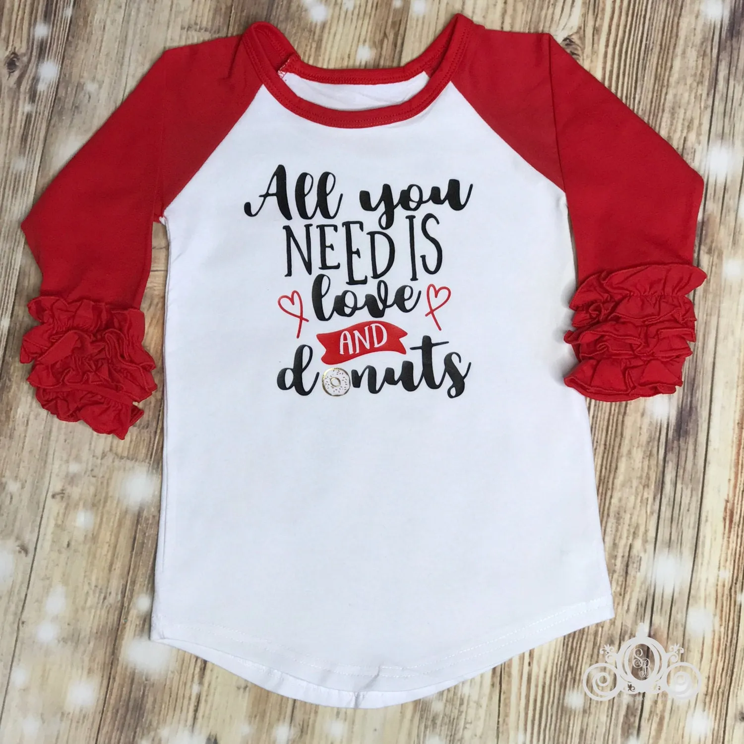 All You Need is Love and Donuts Custom Ruffle Raglan Personalized Shirt Girl Baby Toddler Shirt