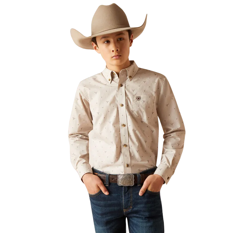 Ariat Youth Casual Series Beau Classic Fit Long Sleeve Sandshell Shirt