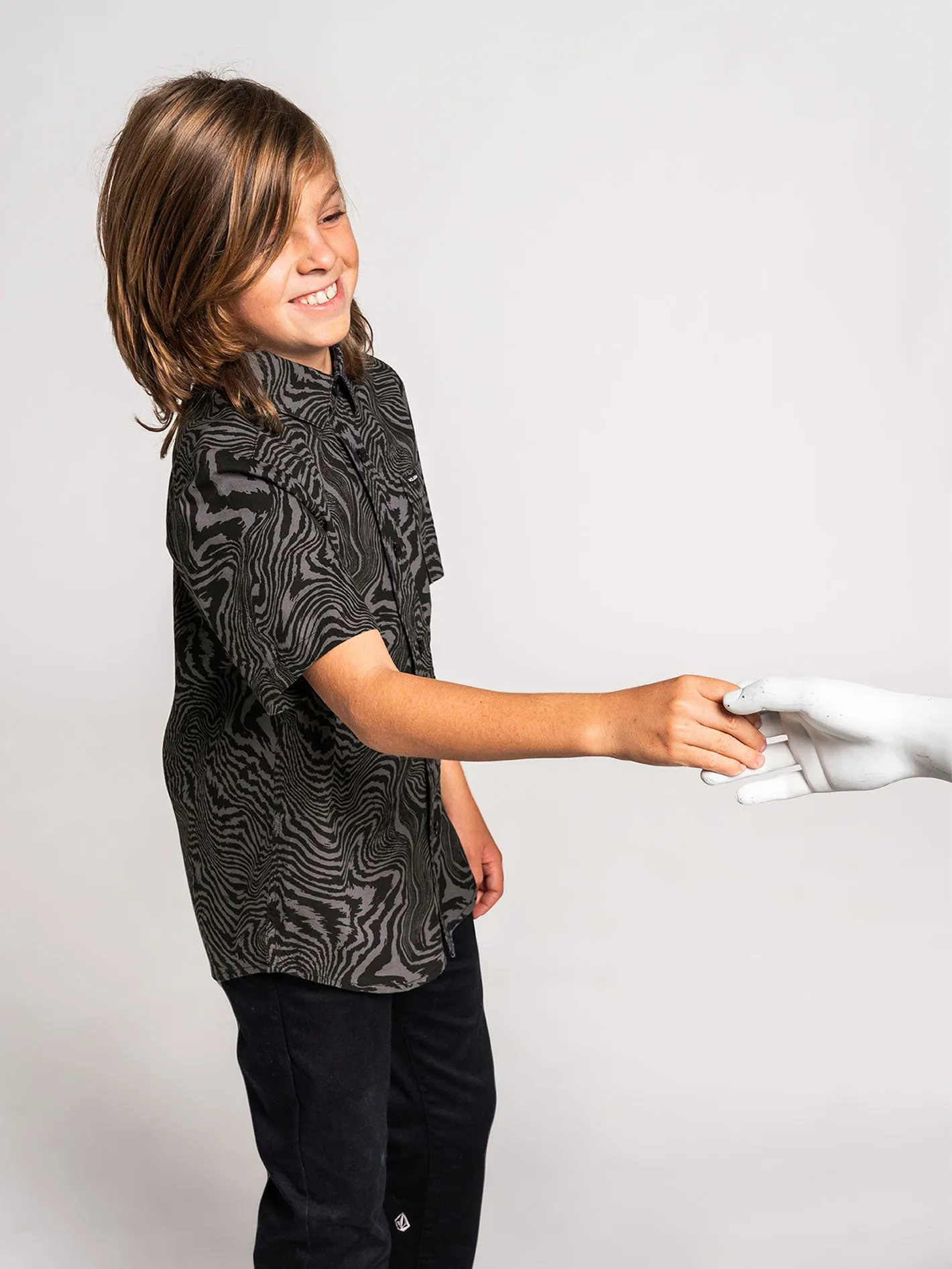 Big Boys Marbeled Zebra Short Sleeve Shirt - Black