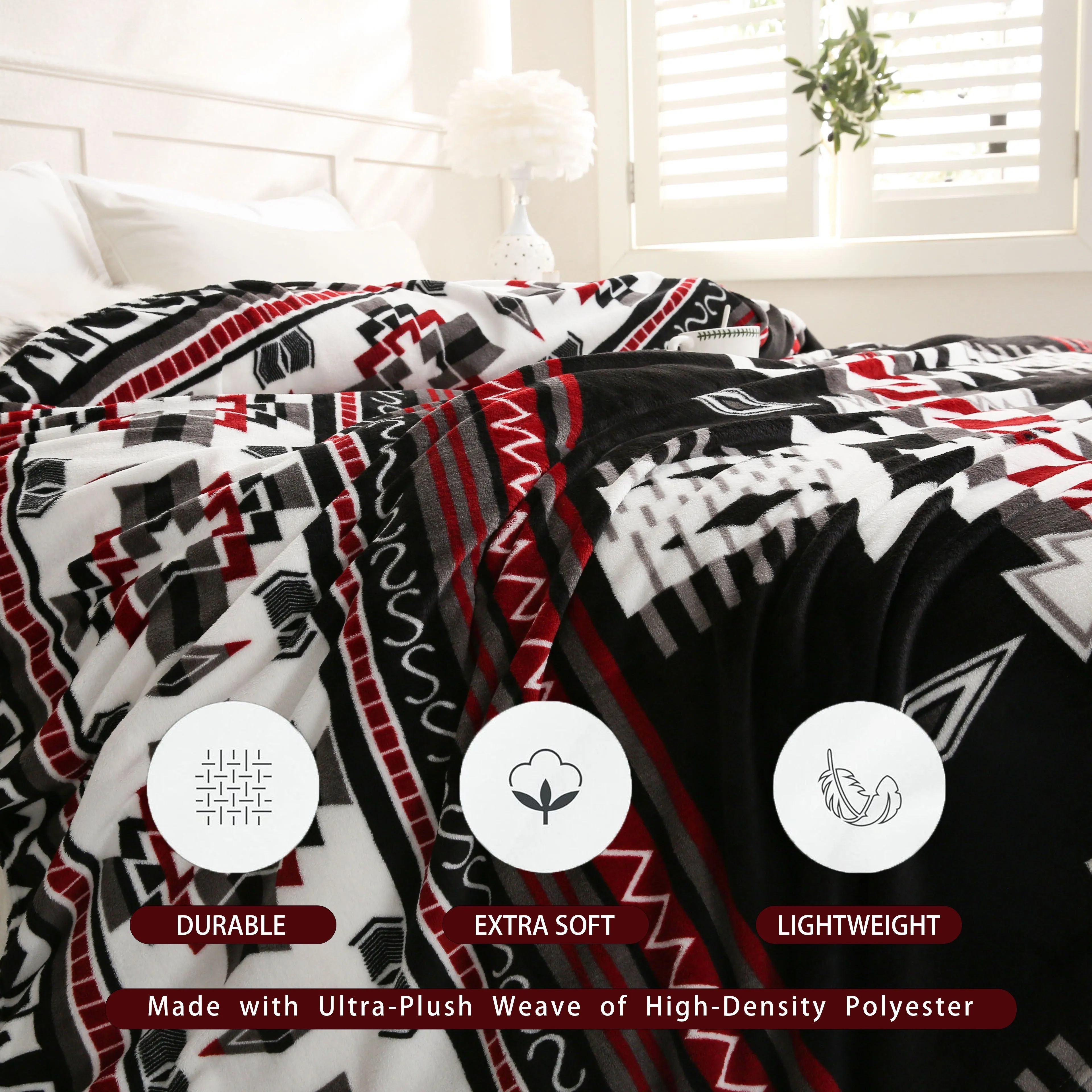 Boho Pattern Flannel Blanket Soft Warm Stylish Home Essential