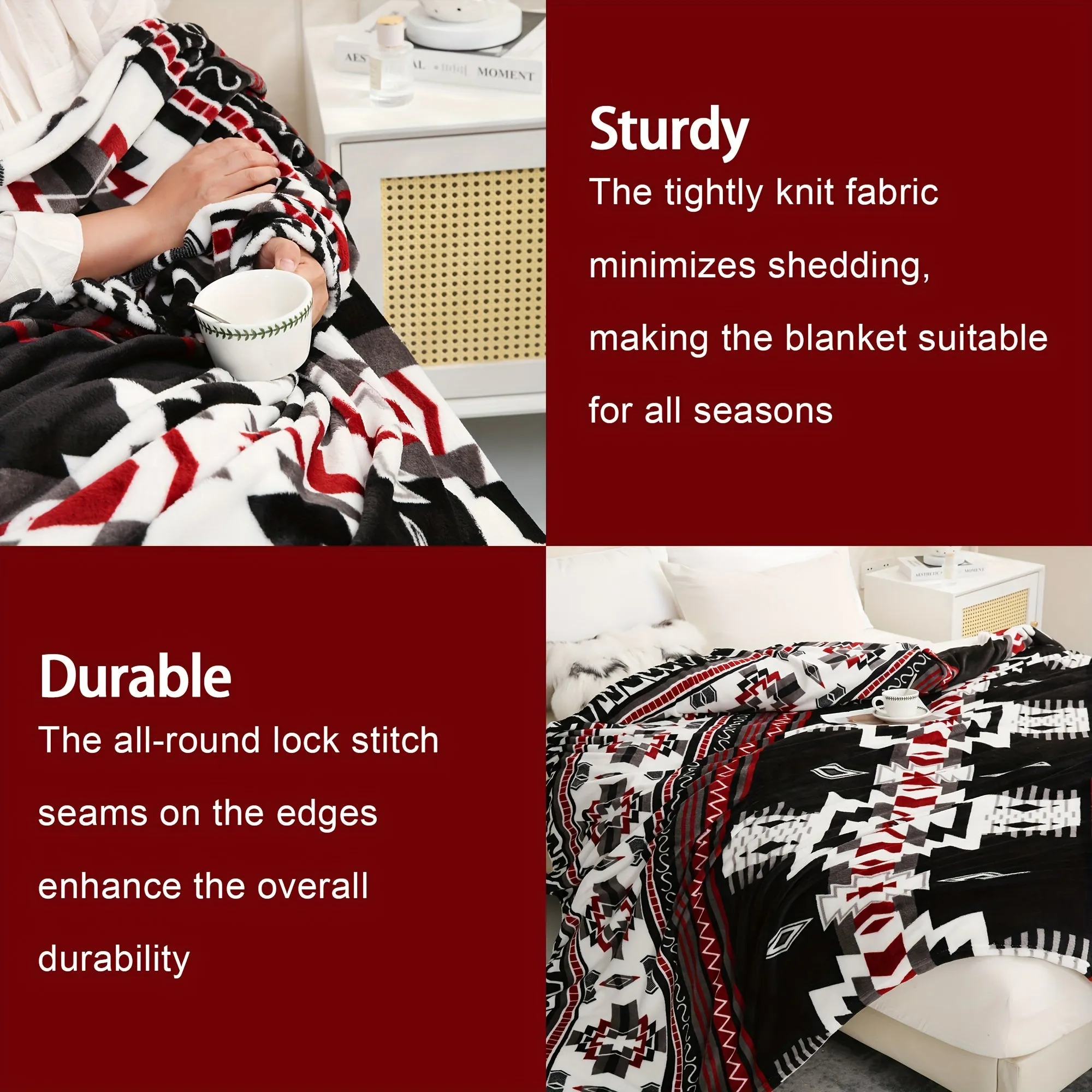 Boho Pattern Flannel Blanket Soft Warm Stylish Home Essential