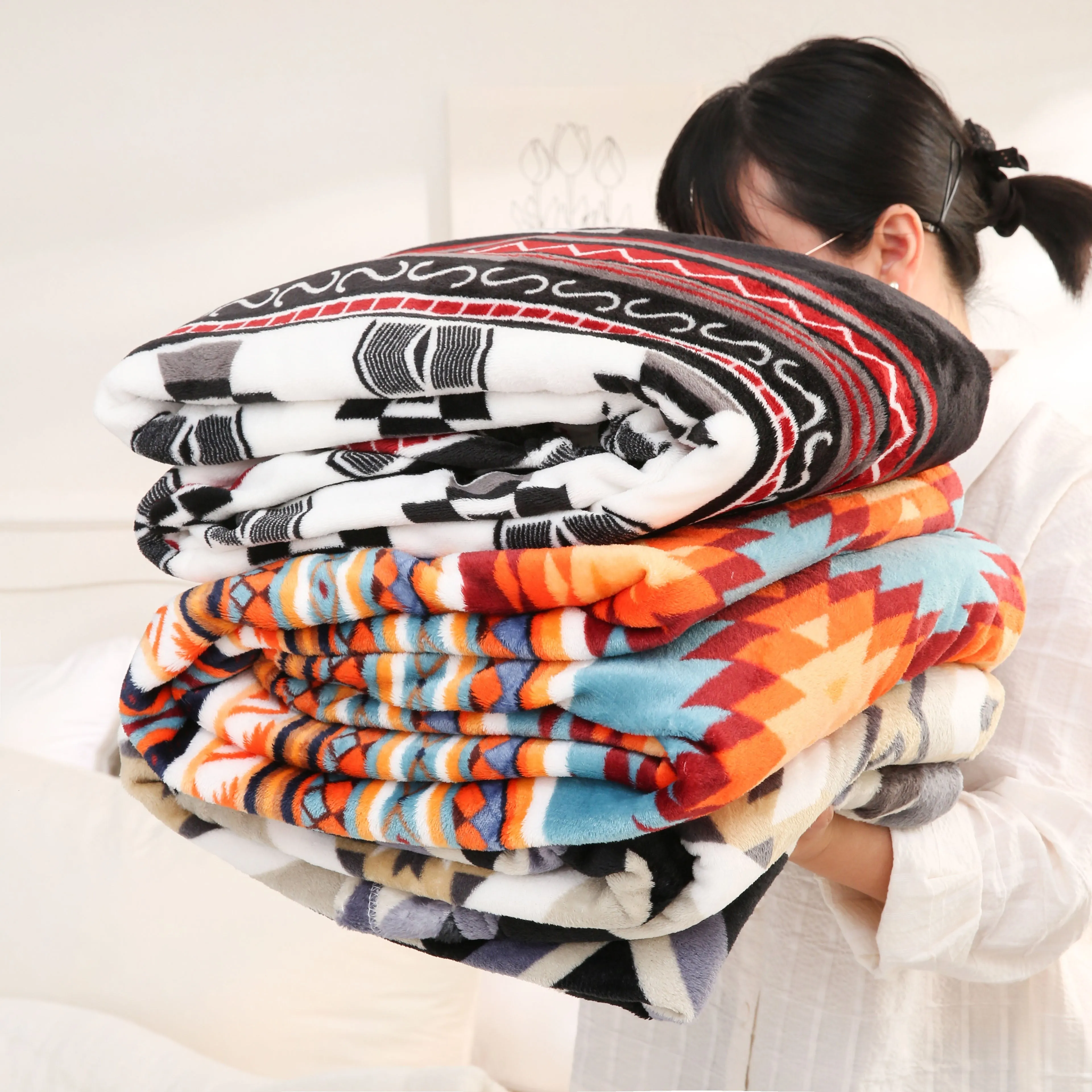 Boho Pattern Flannel Blanket Soft Warm Stylish Home Essential