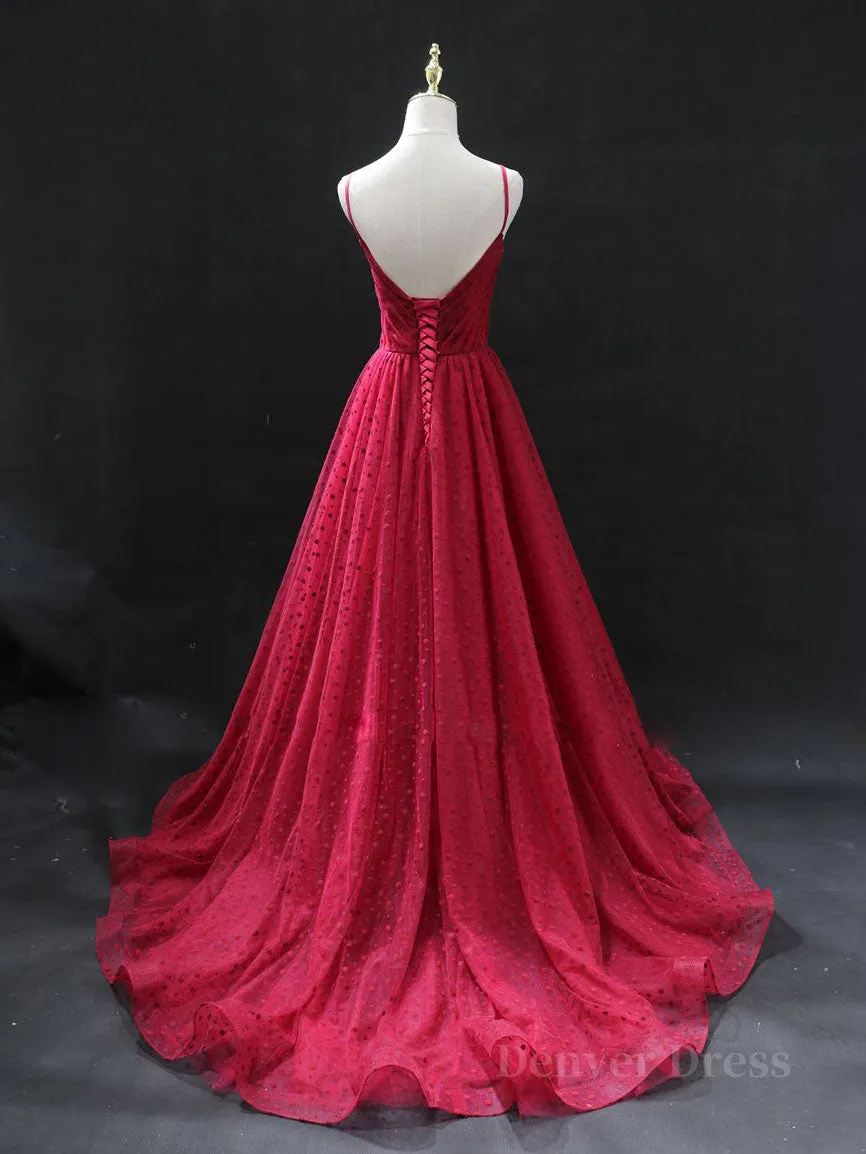 Burgundy v neck tulle long prom dress burgundy tulle formal dress