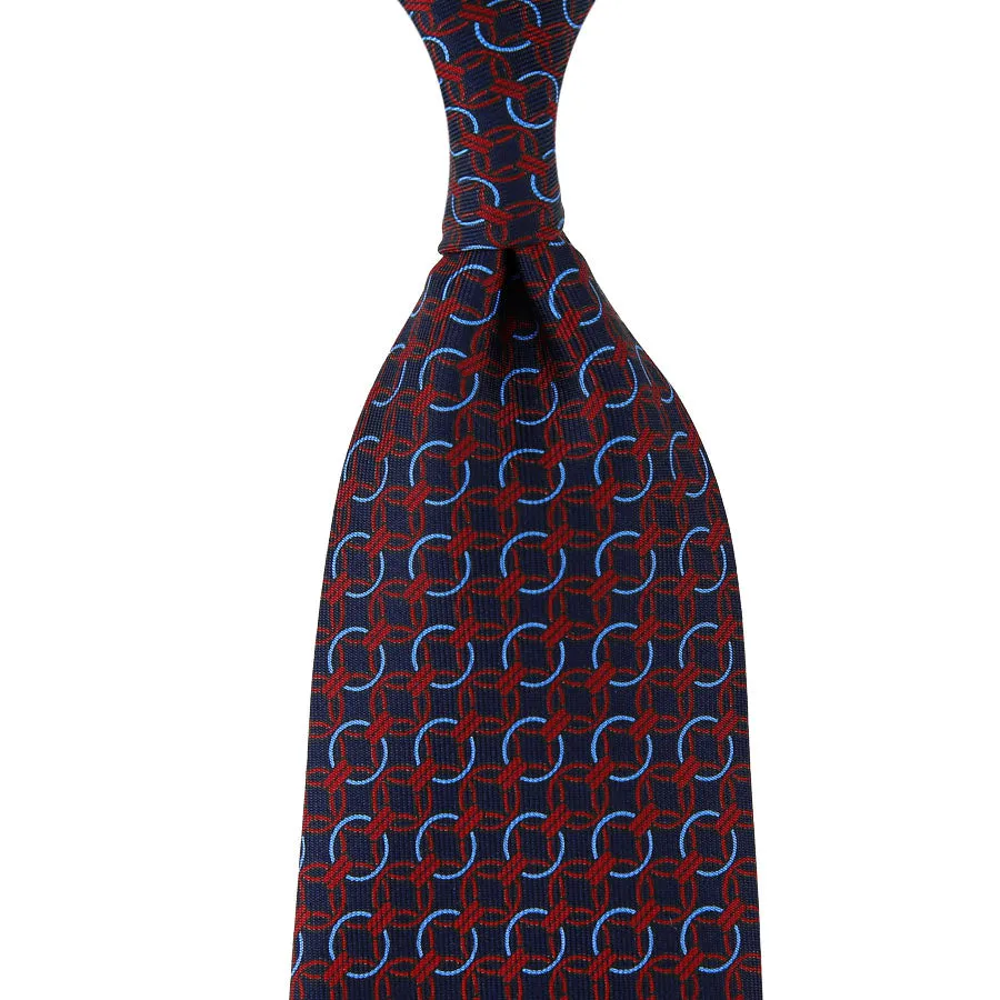 Chain Printed Silk Tie - Midnight - Hand-Rolled