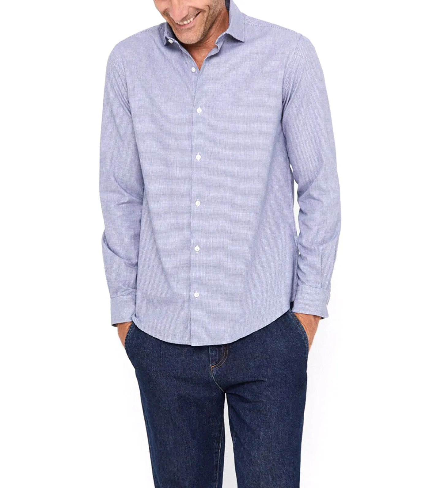Cotton Houndstooth Shirt Medium Blue