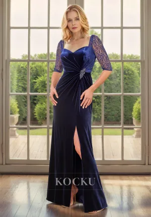 Couture & Ornate Square Appliques Long sleeves A-Line Split Cocktail Mother of the Bride Dress
