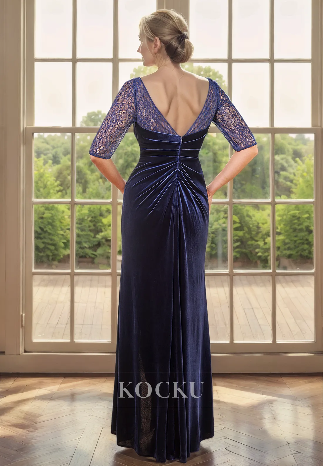 Couture & Ornate Square Appliques Long sleeves A-Line Split Cocktail Mother of the Bride Dress