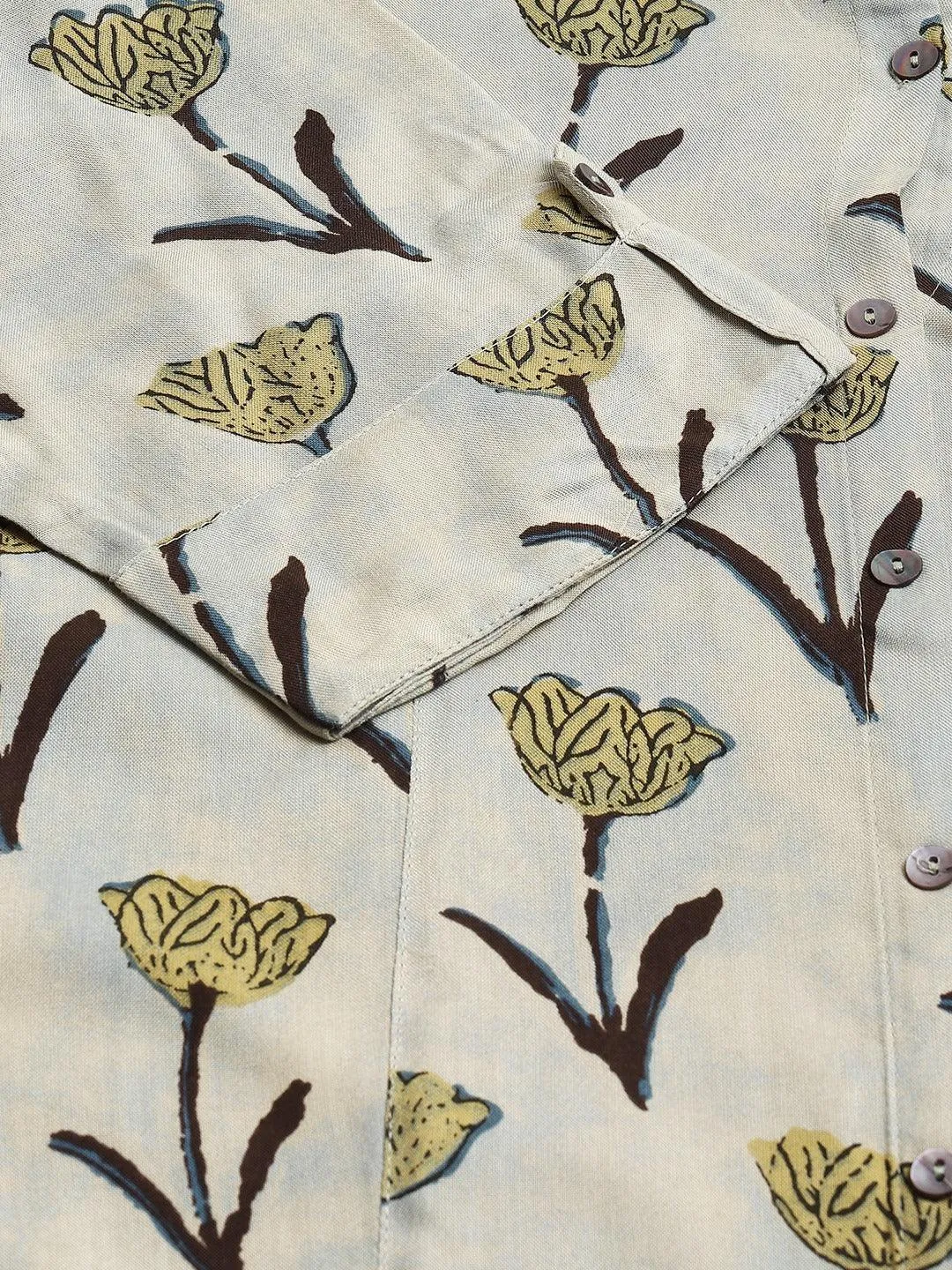 Cream Floral Rayon A-Line Shirts Style Top