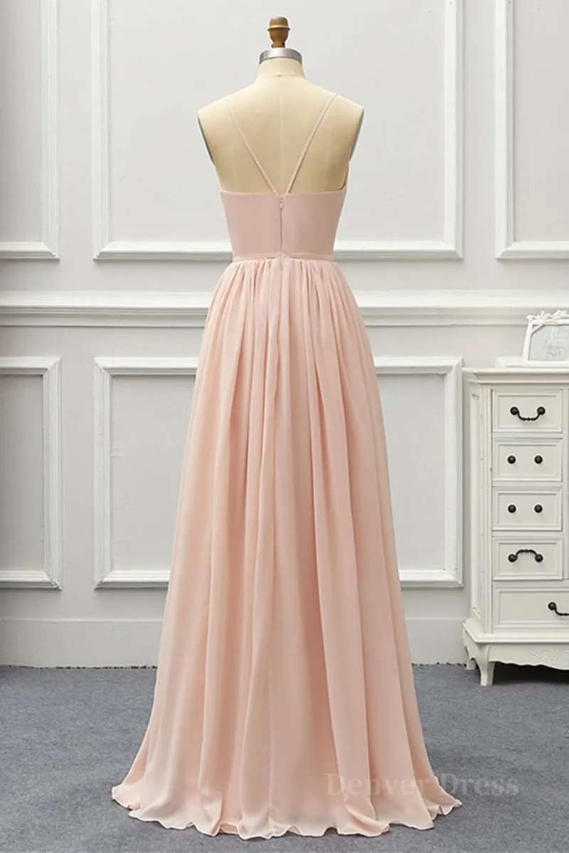Elegant A Line V Neck Pink Long Prom Dress Pink Formal Graduation Evening Dress