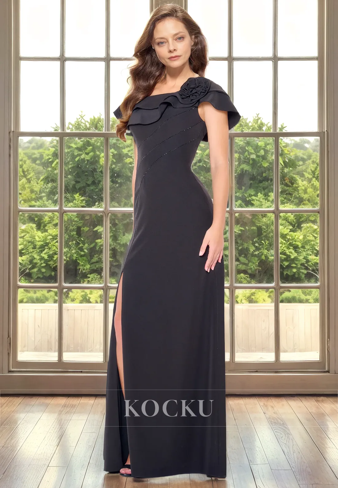 Elegant & Simple Short sleeves Split Cocktail Mother of the Bride Dress