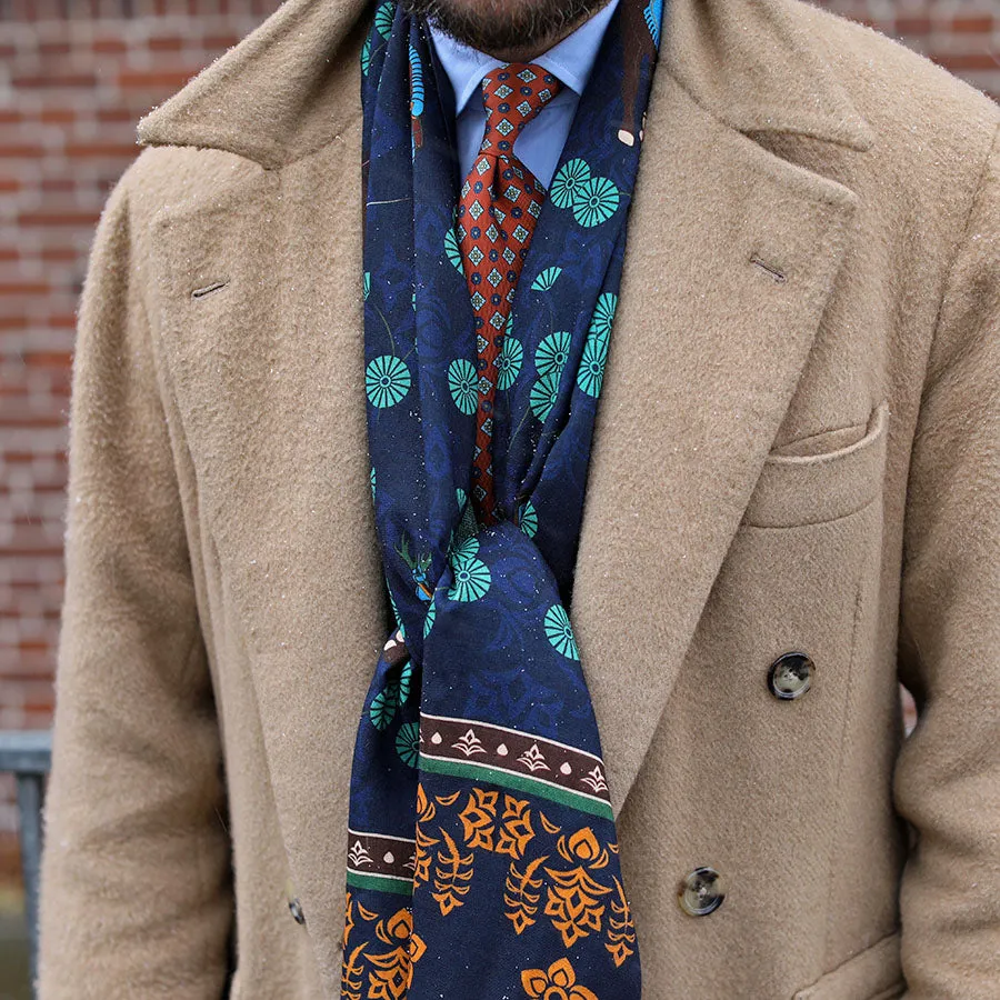 Floral Printed Silk Tie - Rust - Hand-Rolled