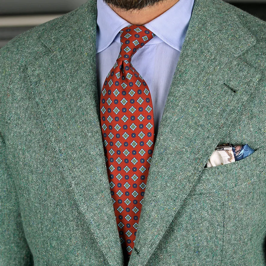Floral Printed Silk Tie - Rust - Hand-Rolled