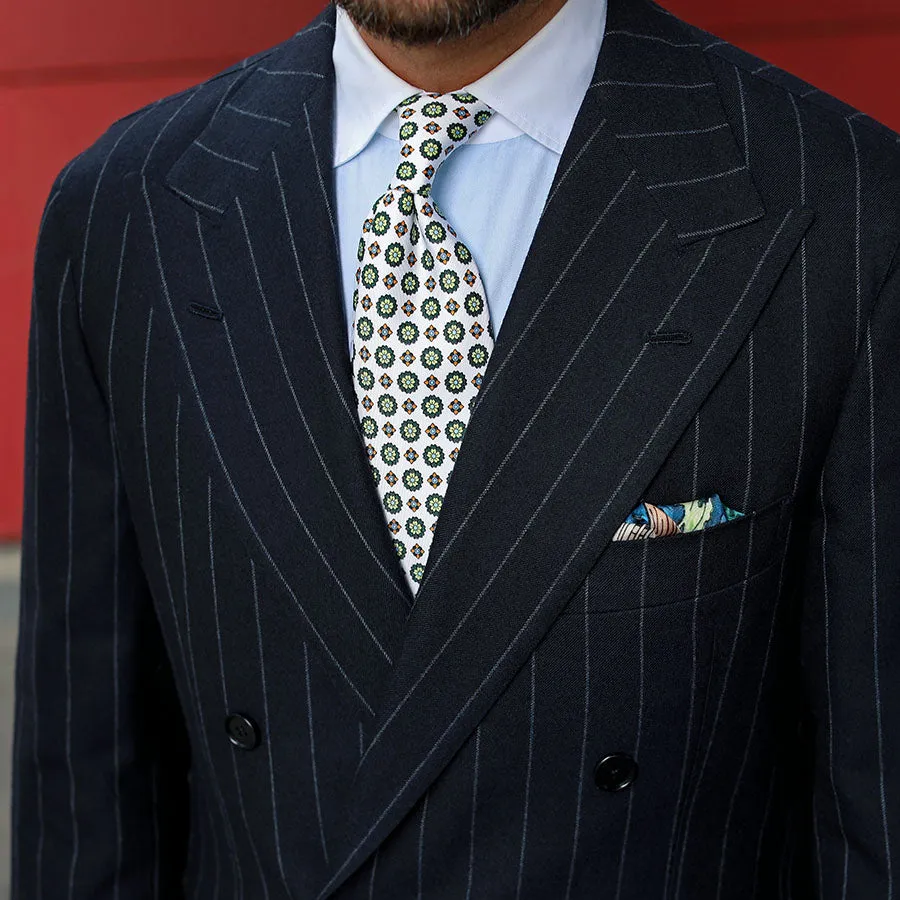 Floral Printed Silk Tie - White - Hand-Rolled