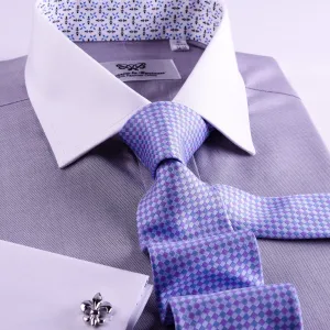 Gray Floral Dress Shirt Formal White Contrast Collar And Cuffs, French Cuff Business Style