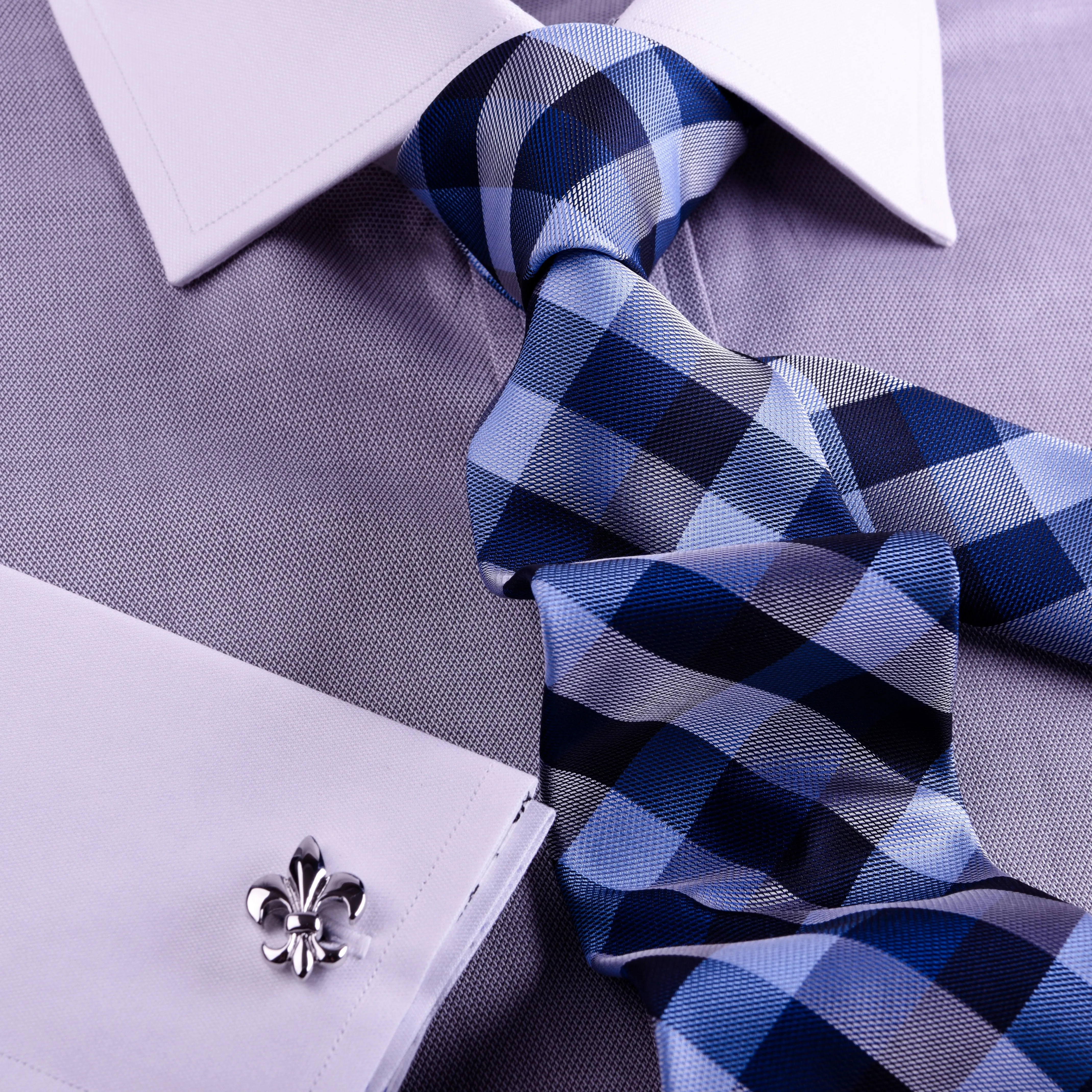 Gray Floral Dress Shirt Formal White Contrast Collar And Cuffs, French Cuff Business Style