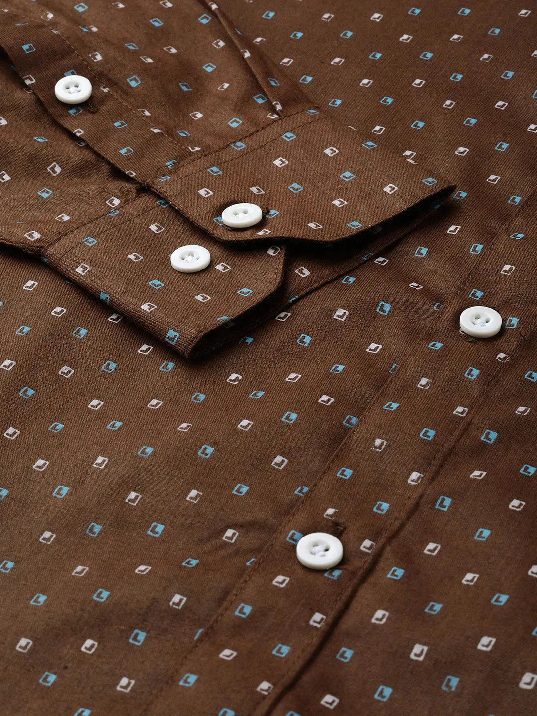 Men's Brown Cotton Printed Formal Shirts - Taantav