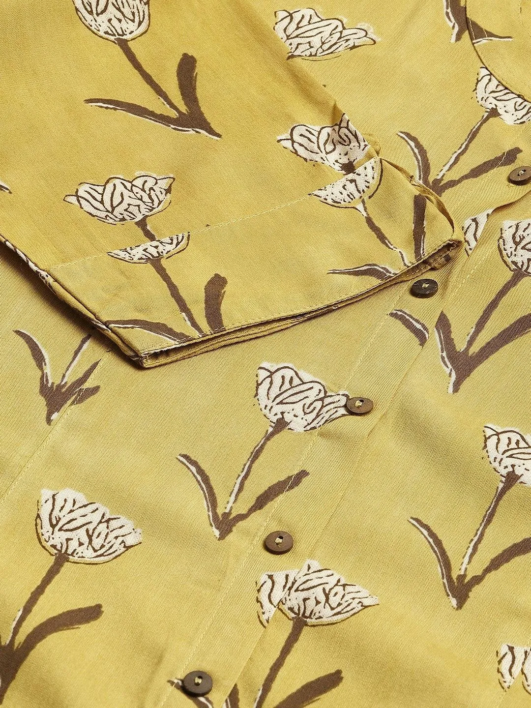 Mustard Floral Rayon A-Line Shirts Style Top