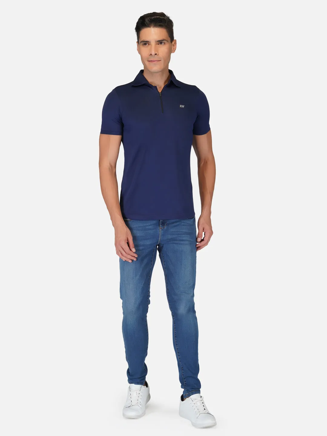 Navy Blue Zipper Polo T-Shirt RWM2026