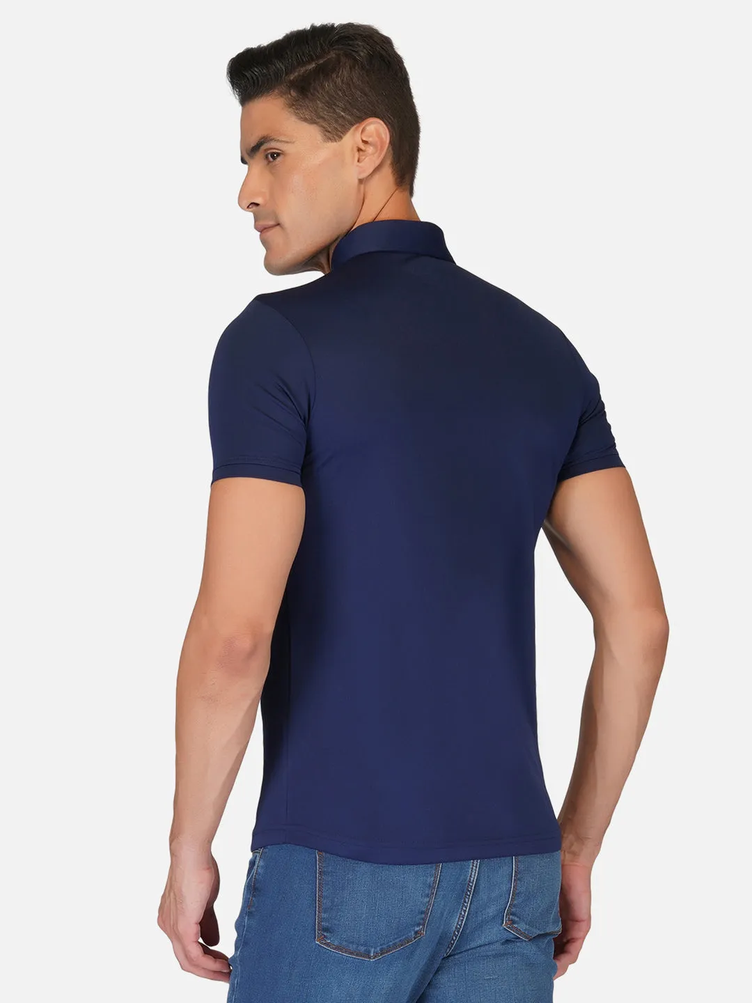 Navy Blue Zipper Polo T-Shirt RWM2026