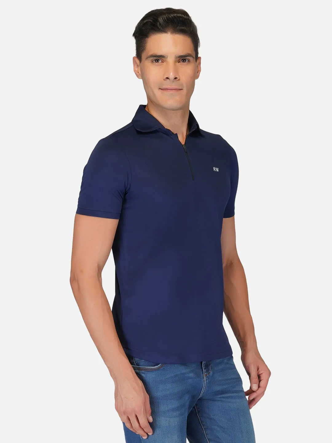 Navy Blue Zipper Polo T-Shirt RWM2026