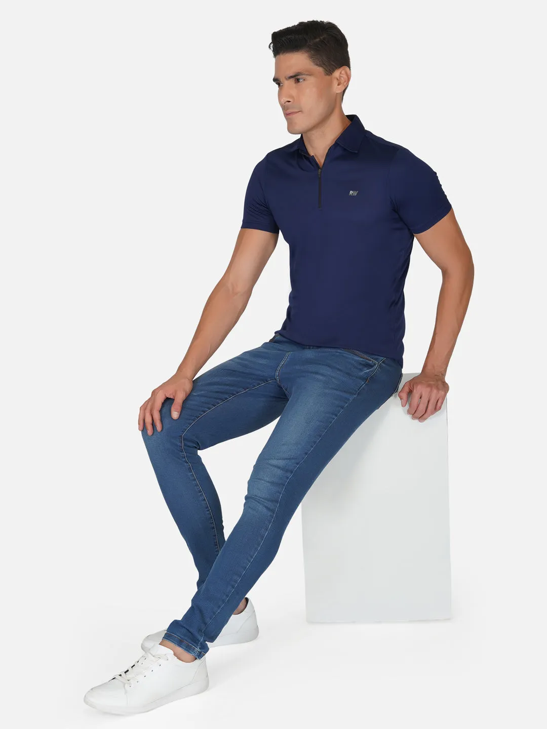 Navy Blue Zipper Polo T-Shirt RWM2026