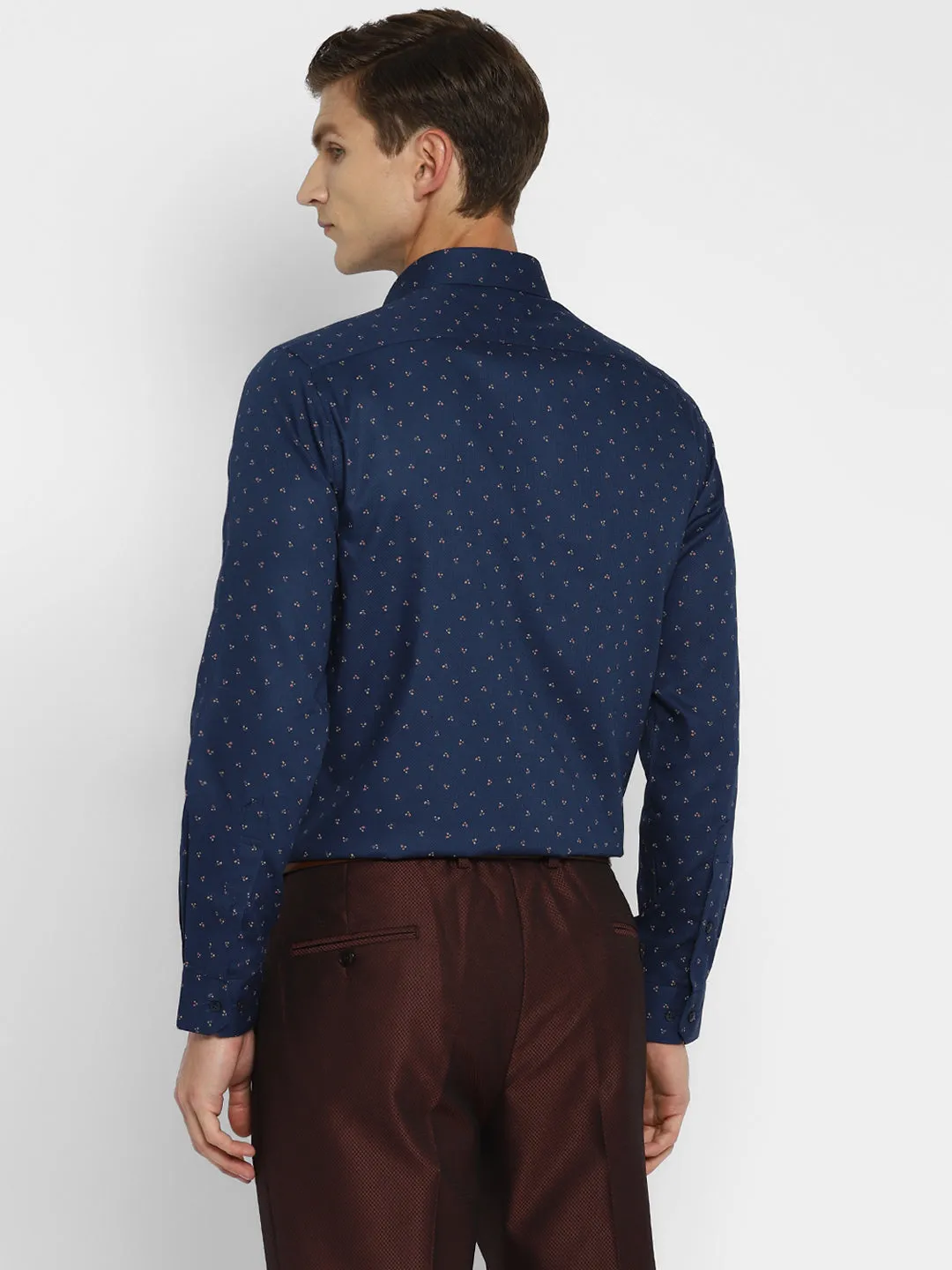 Navy Cotton Printed Slim Fit Shirts