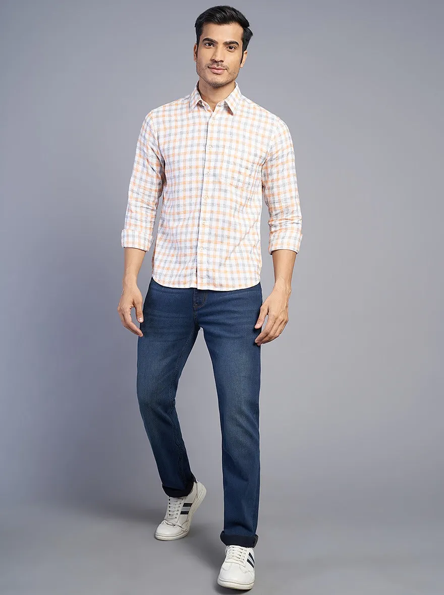 Orange Checked Slim Fit Semi Casual Shirt | JadeBlue