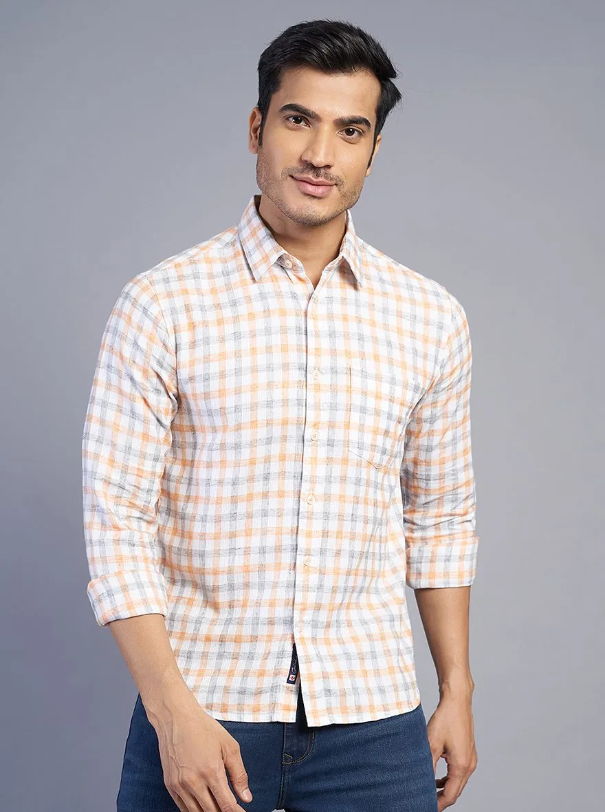 Orange Checked Slim Fit Semi Casual Shirt | JadeBlue
