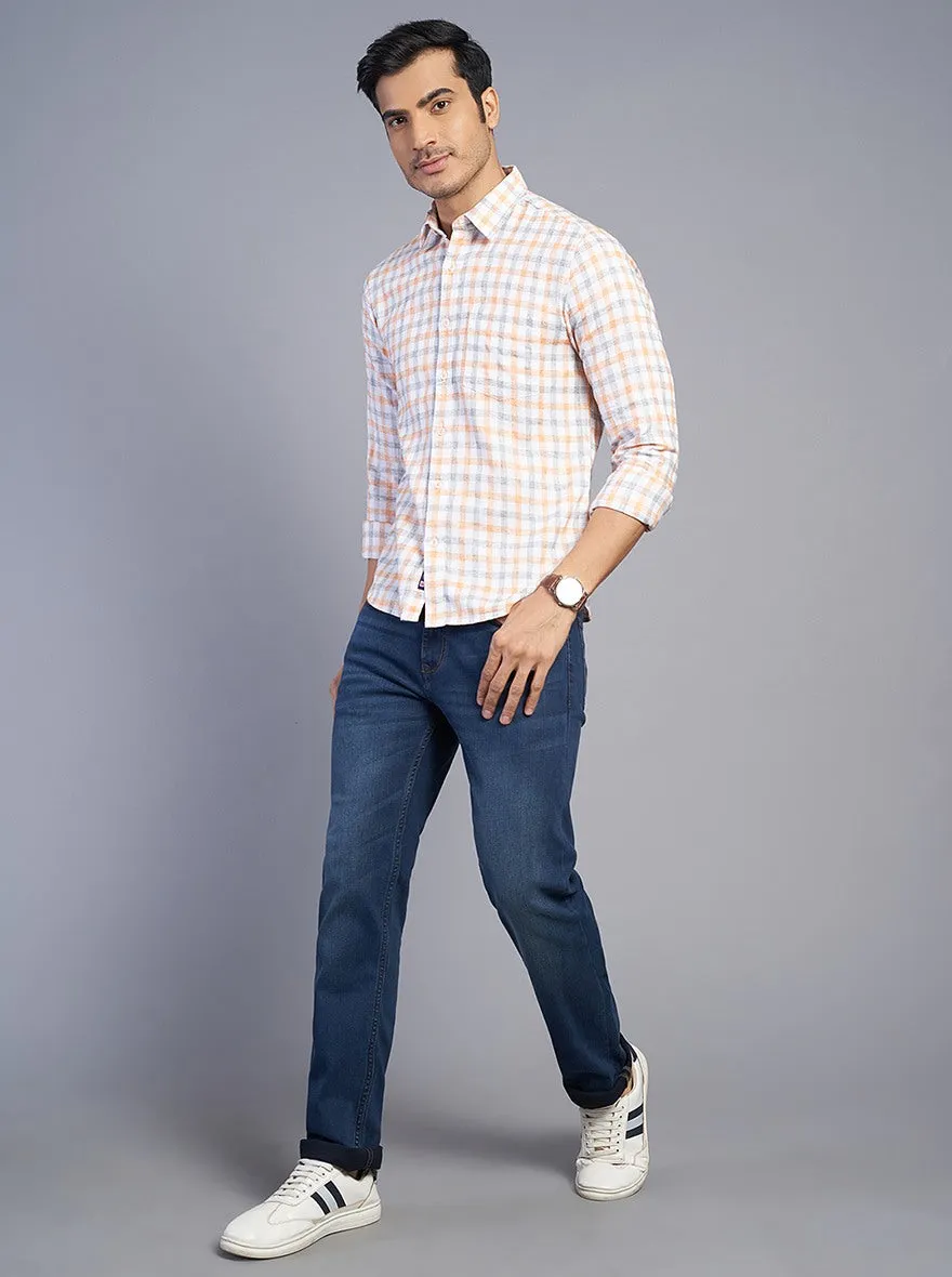 Orange Checked Slim Fit Semi Casual Shirt | JadeBlue
