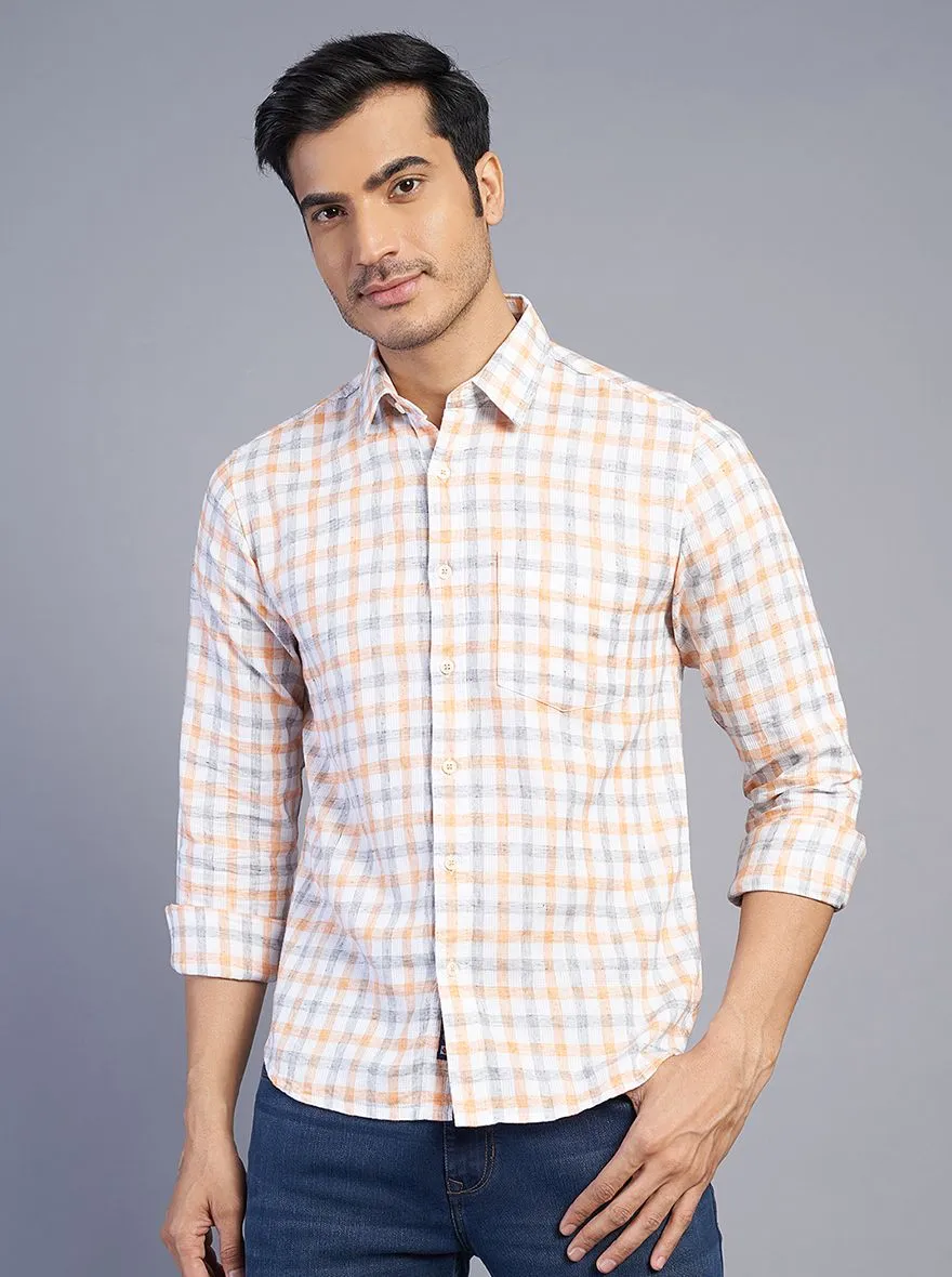 Orange Checked Slim Fit Semi Casual Shirt | JadeBlue