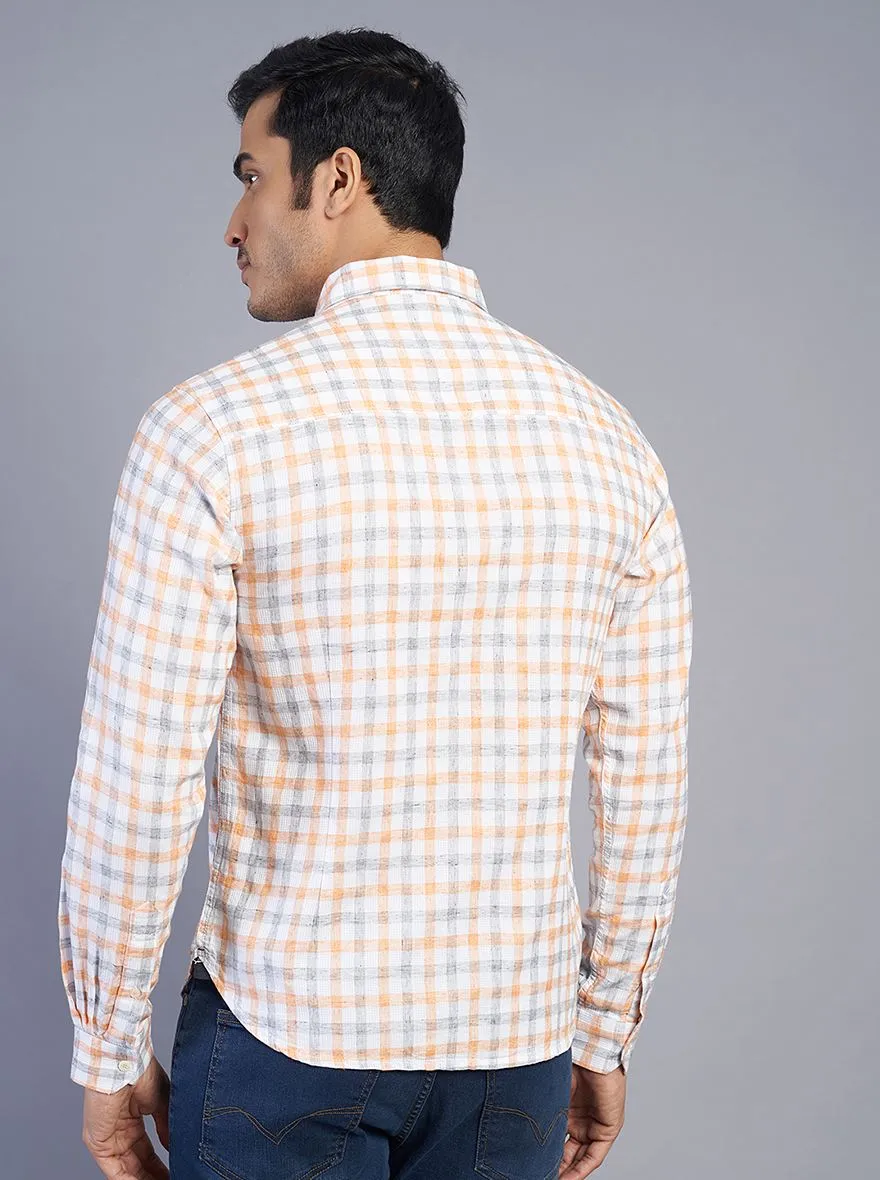 Orange Checked Slim Fit Semi Casual Shirt | JadeBlue