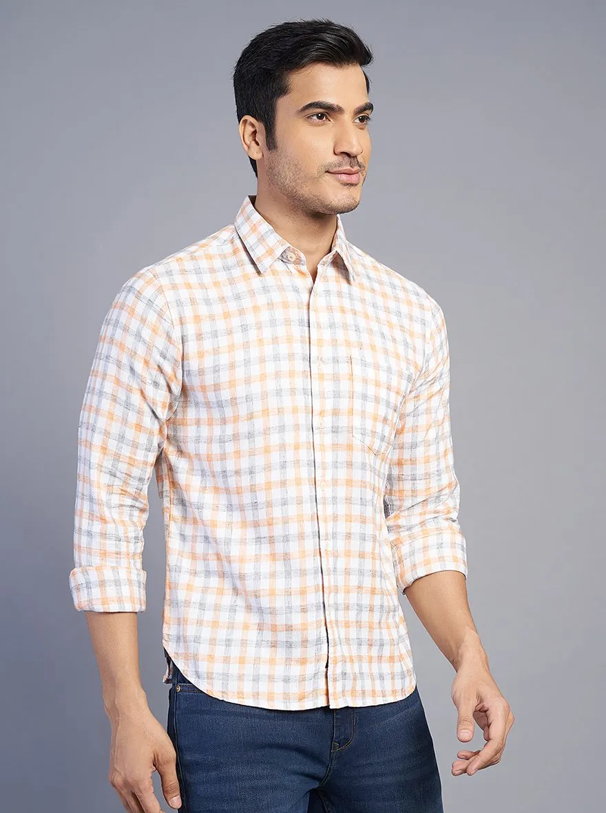 Orange Checked Slim Fit Semi Casual Shirt | JadeBlue