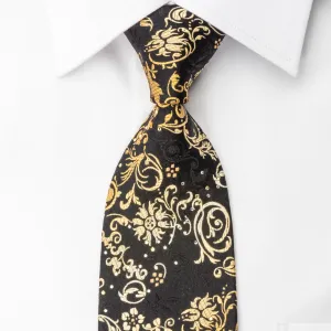 Pierre Cardin Silk Rhinestone Necktie Golden Vines On Black With Sparkles