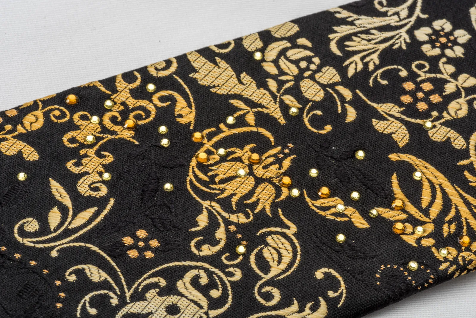 Pierre Cardin Silk Rhinestone Necktie Golden Vines On Black With Sparkles