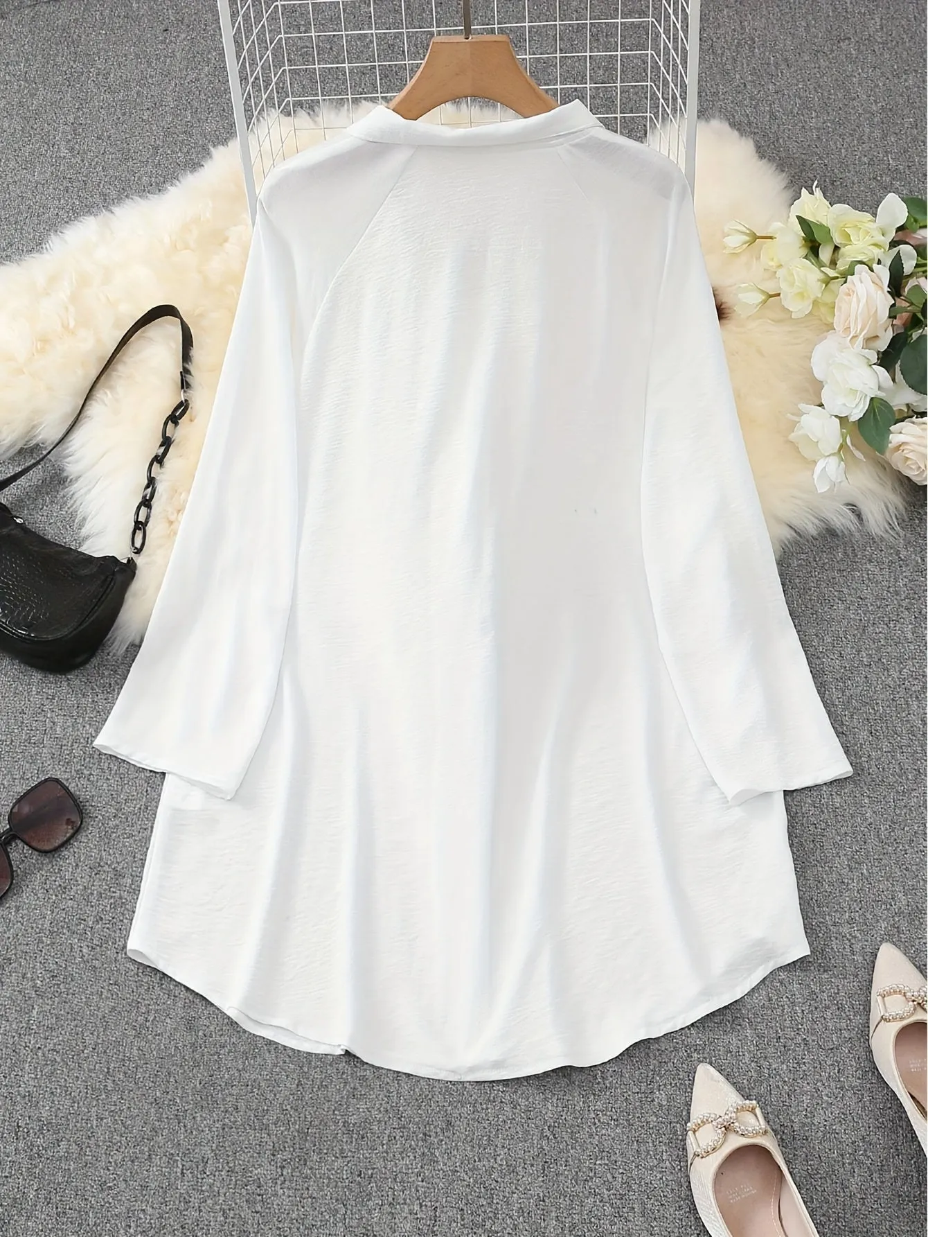 Plus Size Simple Solid Shirt, Casual Button Front Long Sleeve Shirt