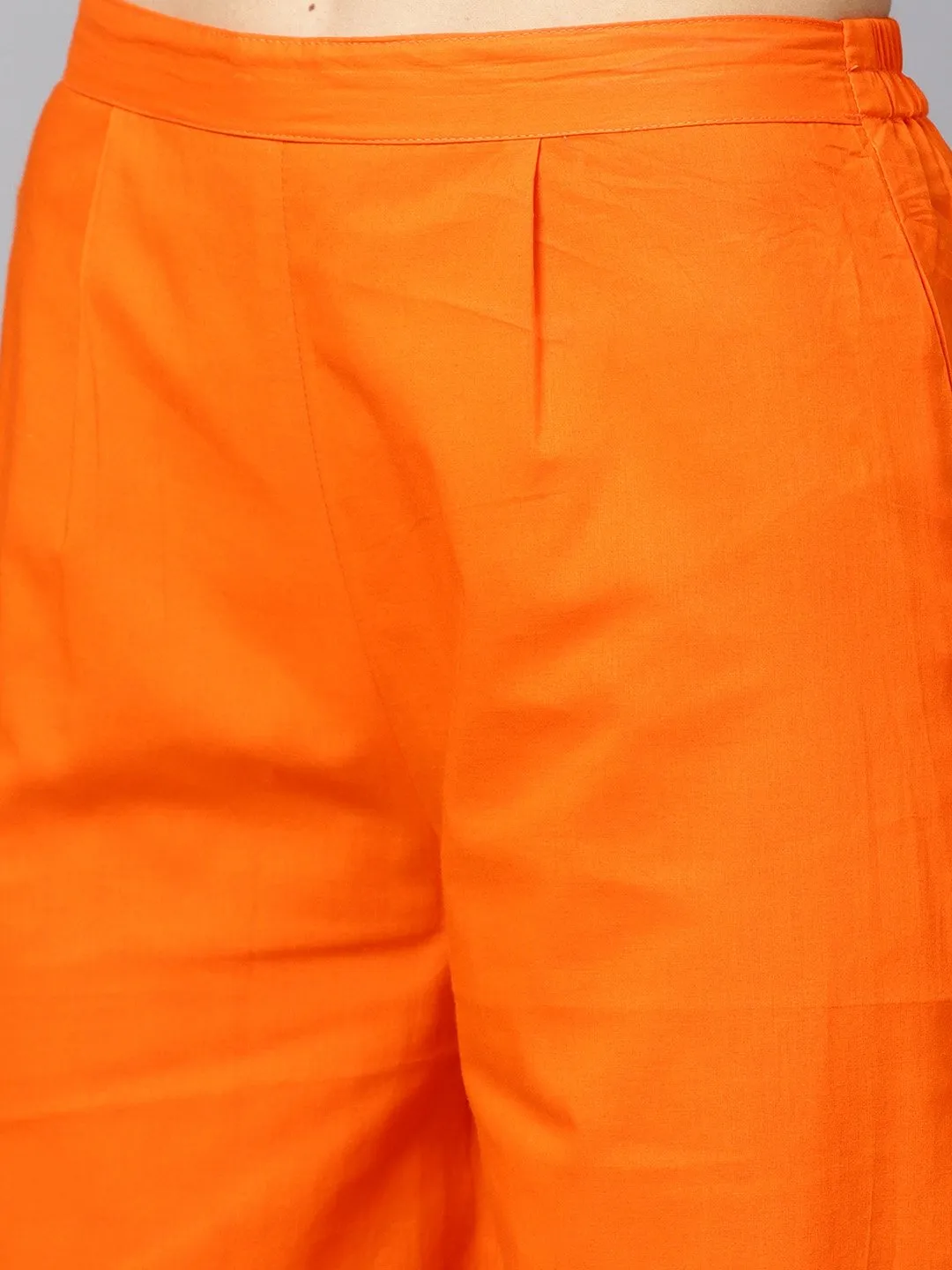 Red Gold Printed Kurta Set With Solid Orange Gota Detailing Pant
