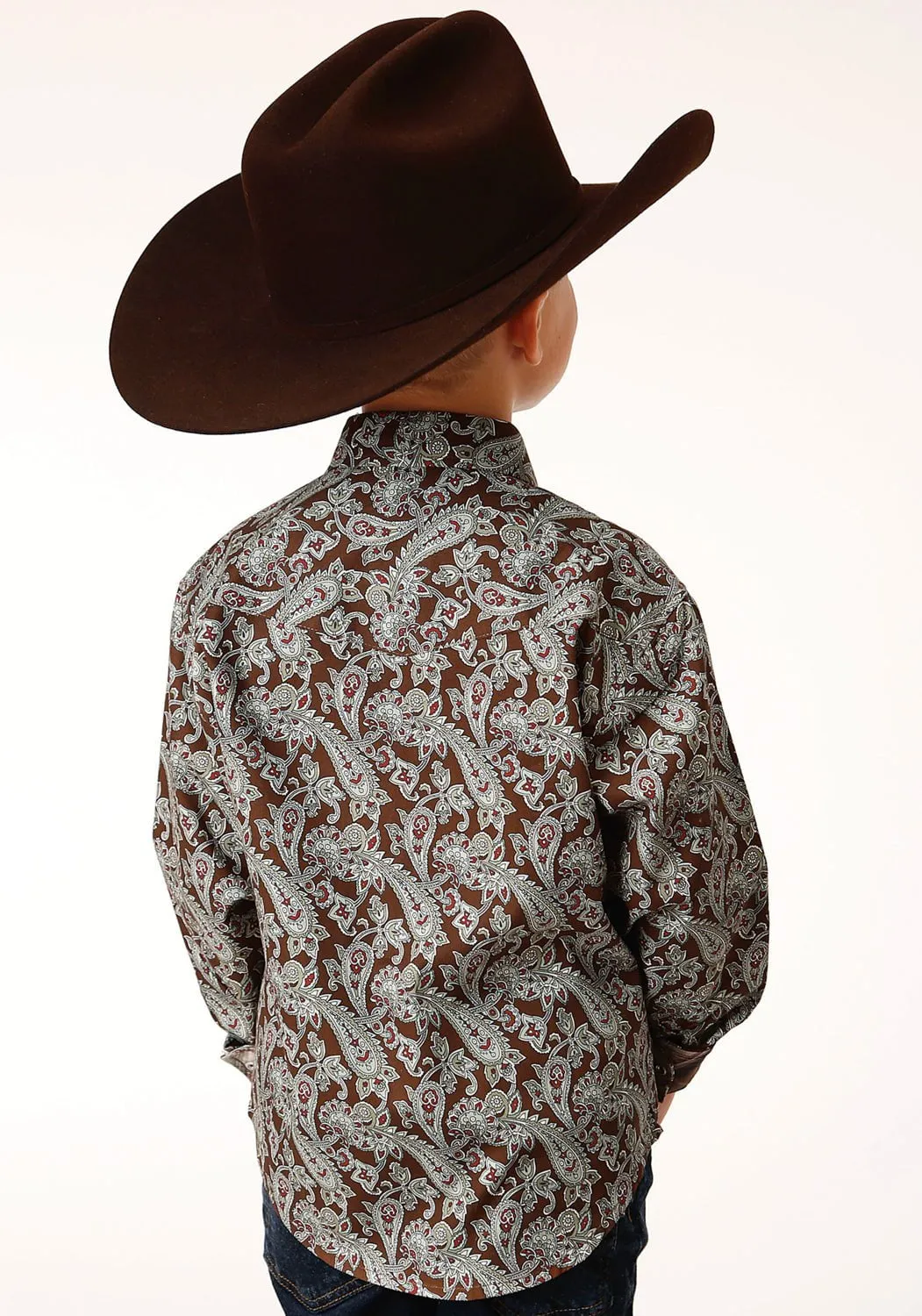 Roper Boys Kids Green 100% Cotton Pine Paisley L/S Shirt L