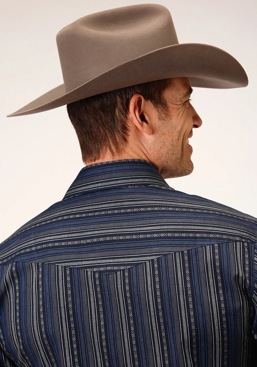 Roper Mens Black/Blue Cotton Blend Stripe L/S Shirt