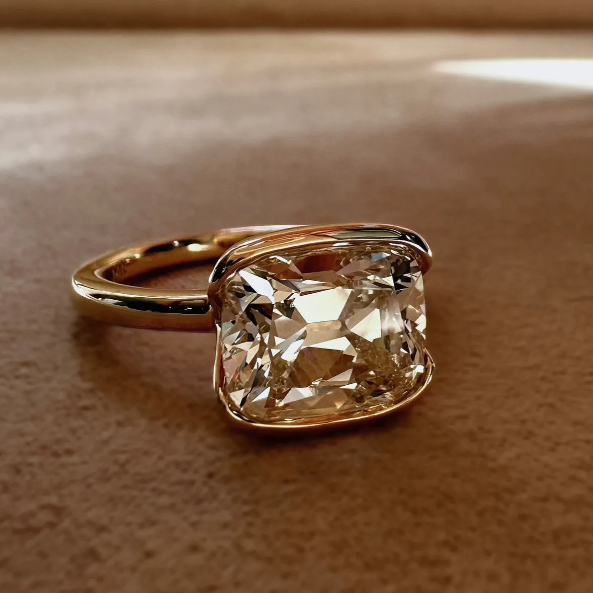 Soleil Antique Cut Cushion Half Bezel Solitaire