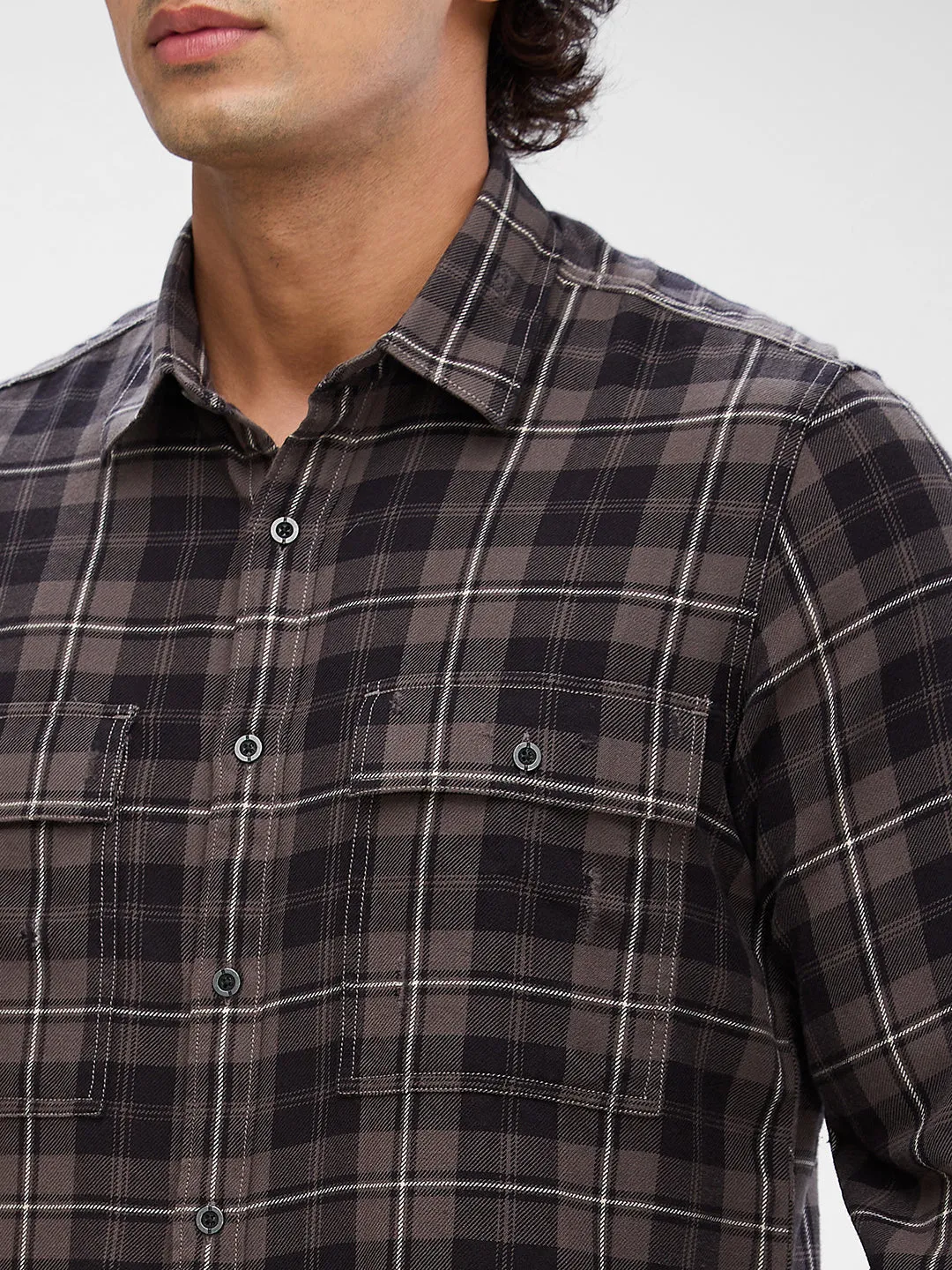 Spykar Cement Grey Cotton Full Sleeve Raised Collar Shirt For Men