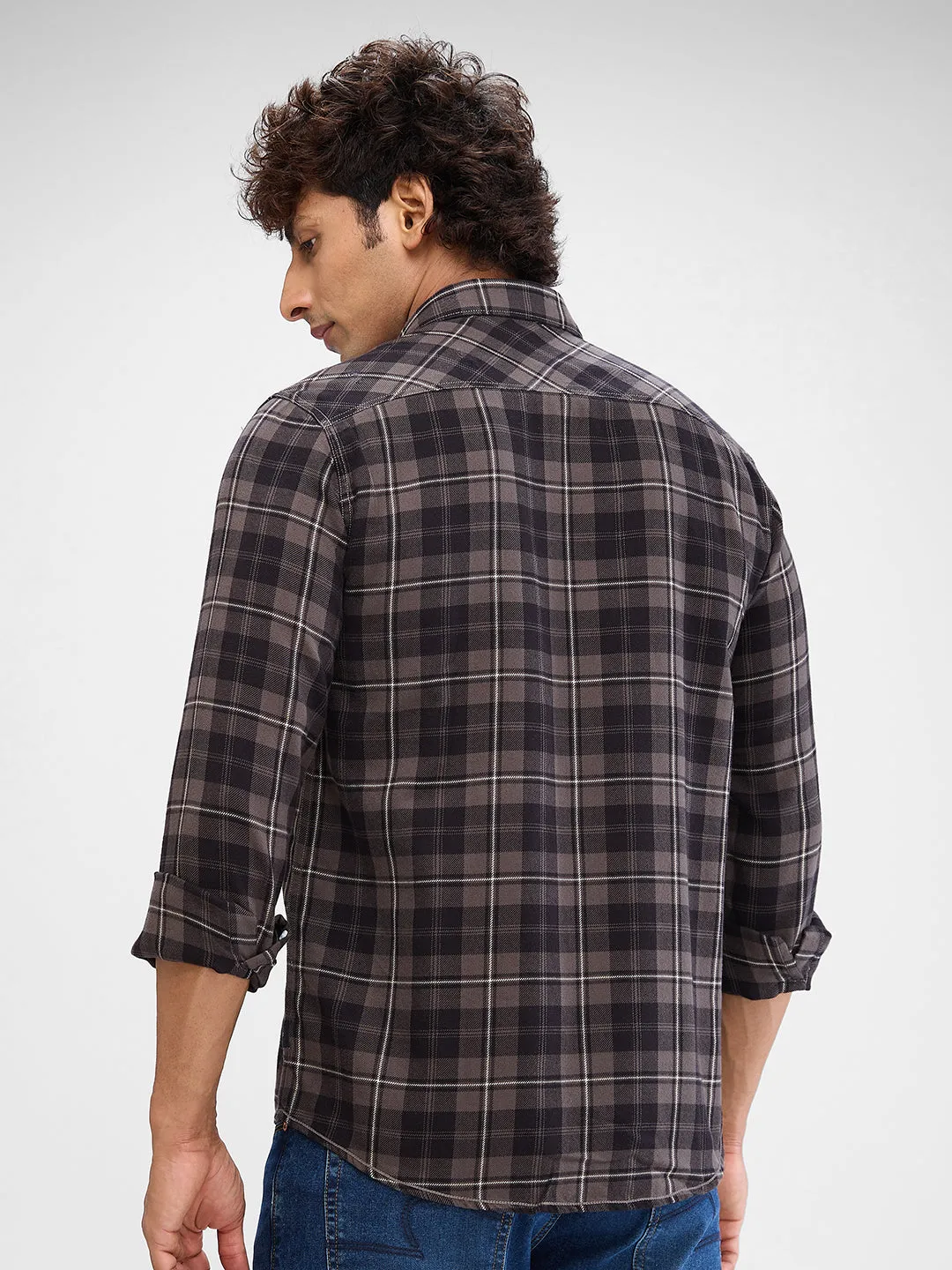 Spykar Cement Grey Cotton Full Sleeve Raised Collar Shirt For Men