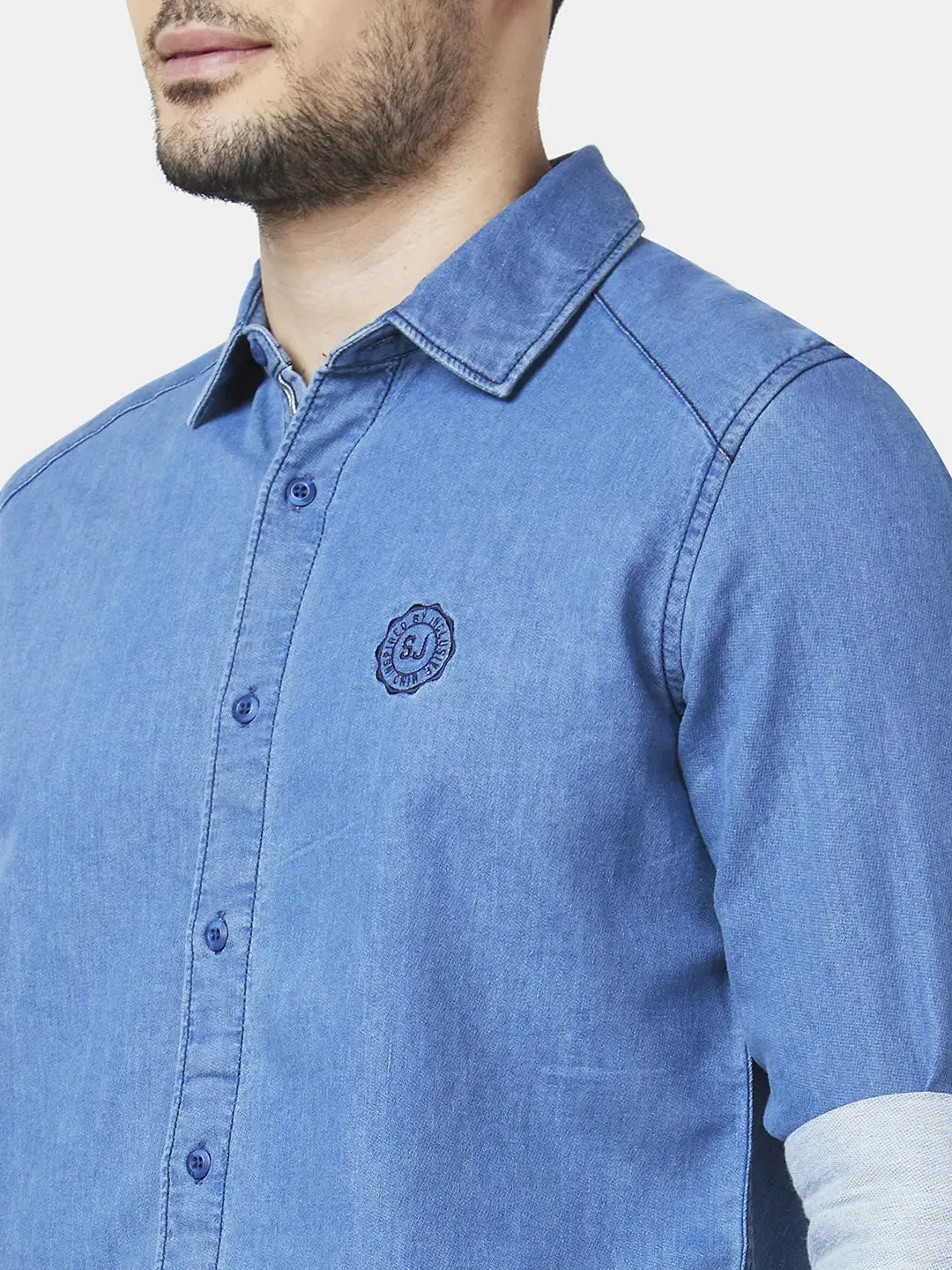 Spykar Men Light Blue Cotton Regular Slim Fit Full Sleeve Denim Shirt