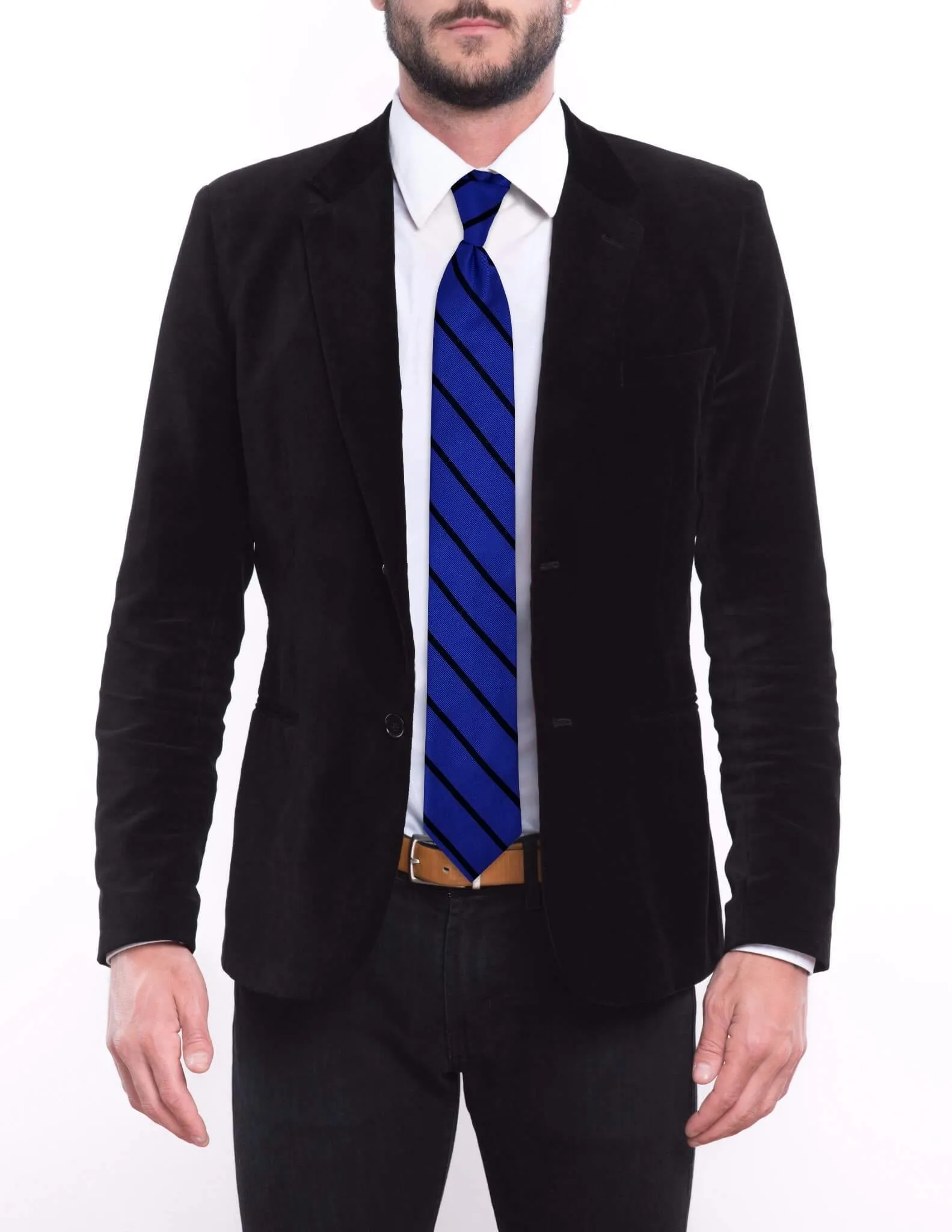Steel Blue with Navy Stripe Traditional Tie