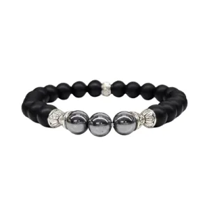 Terahertz & Matte Black Obsidian Crystal Bracelet