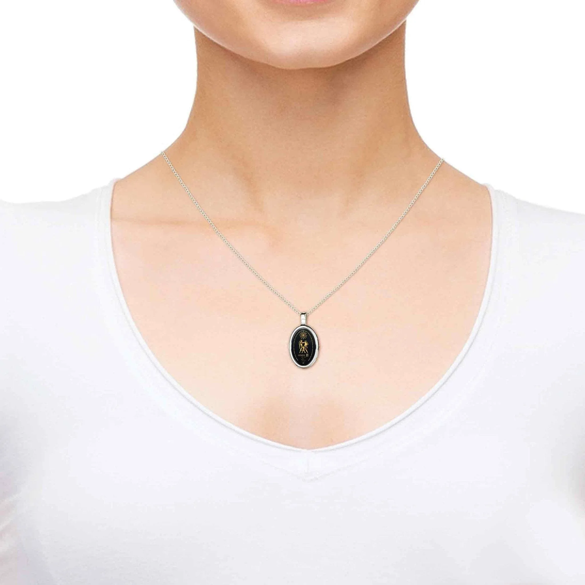 The World of Gemini, 14k White Gold Necklace, Onyx
