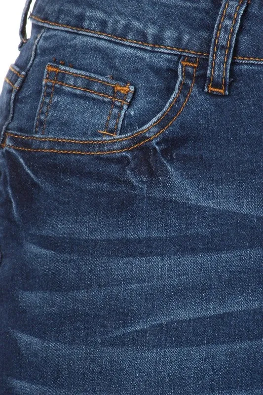 Two Shades Denim Skirt with Dark V panel