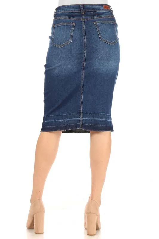 Two Shades Denim Skirt with Dark V panel