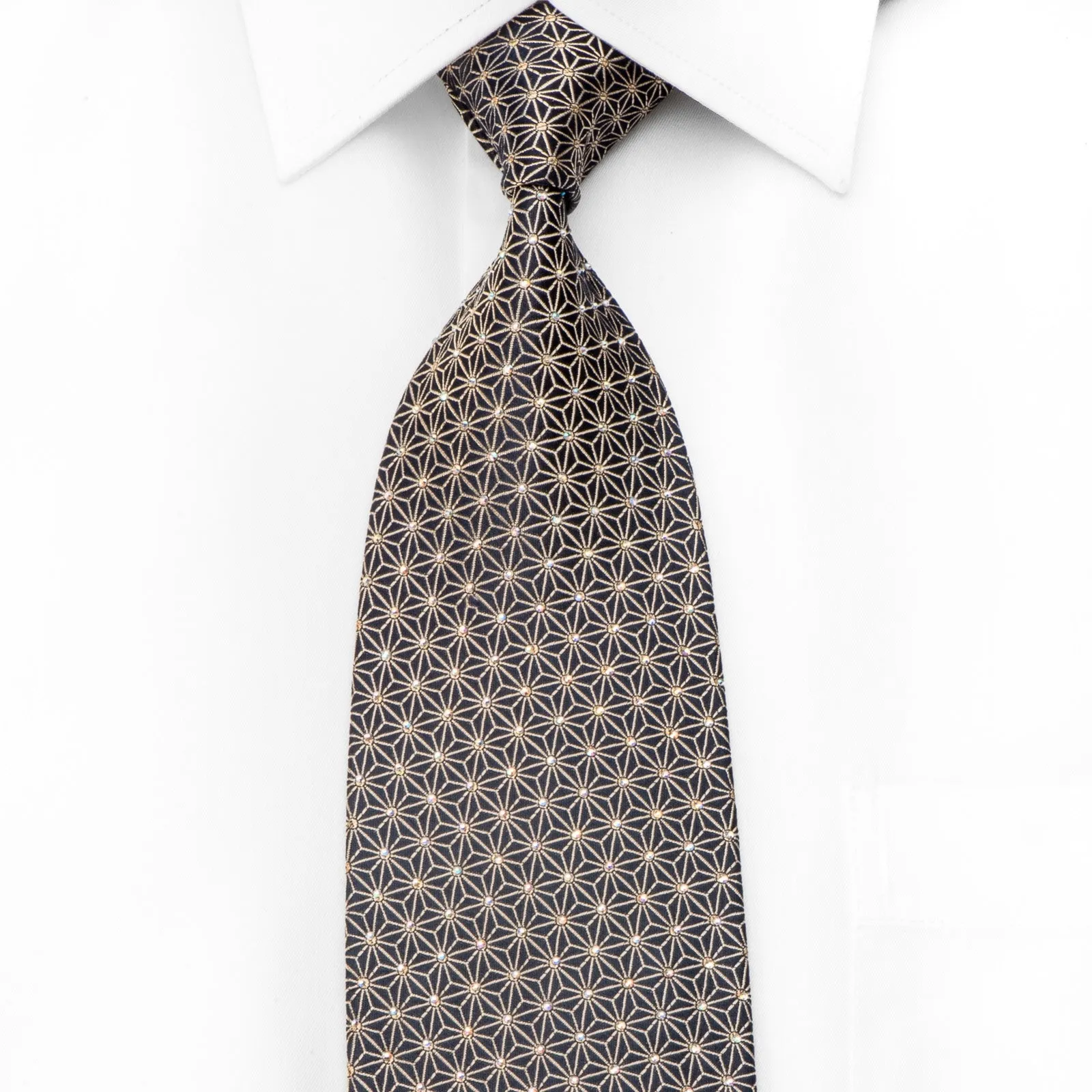 Ungaro Men's Crystal Tie Golden Trellis On Navy With Gold Sparkles