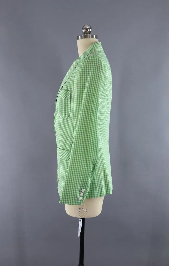 Vintage Green Gingham Blazer Jacket