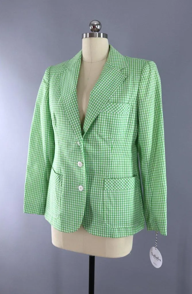 Vintage Green Gingham Blazer Jacket
